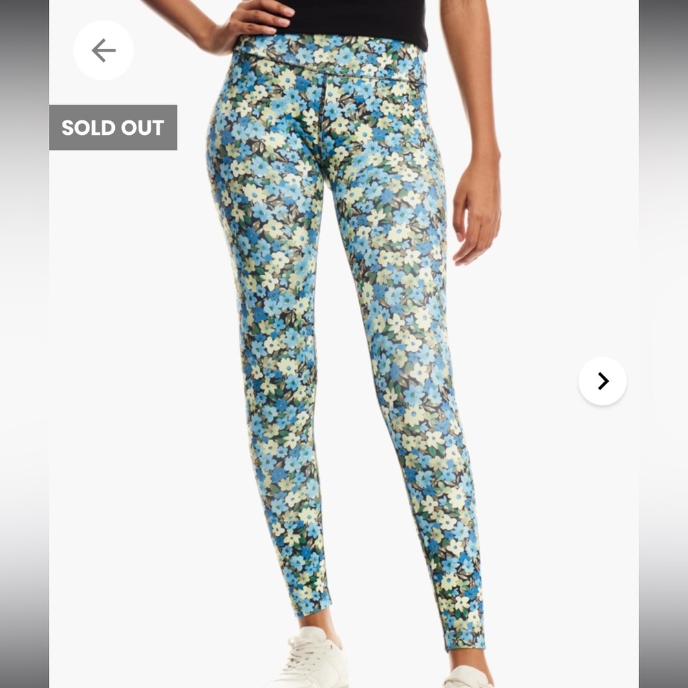 🌼Forever 21 Blue/Yellow Floral Active High Rise Leggings Size Medium EUC🌼 - Picture 1 of 7